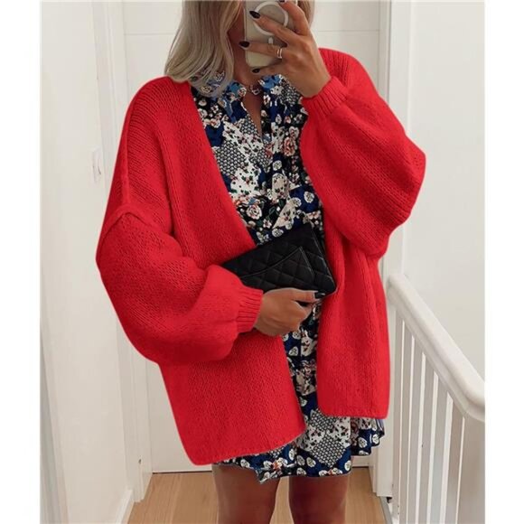 Womens Oversized Cardigan Sweaters Red - Picture 5 of 6